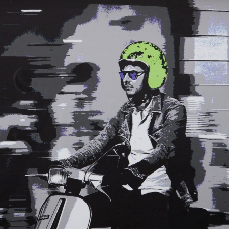 Tablou urban vespa alb-negru cu accent verde – stil pop retro [1]
