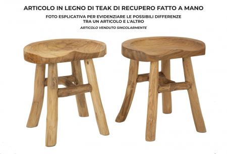 Taburet artizanal modern din lemn de tec reciclat Sel [8]