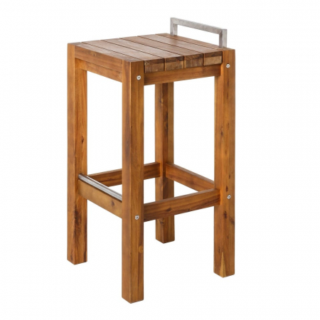 Scaune Bar Exterior - Taburet Norah din lemn de acacia – cu detalii din inox pentru exterior