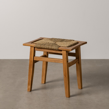 Stil de design - Taburet lemn tec cu impletitura naturala|Tabureti decorativi pentru interioare organice