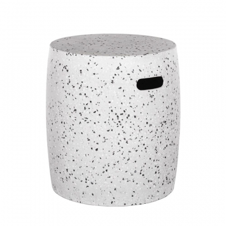 Taburete Exterior - taburet terrazzo alb – cilindric, cu decupaj lateral, stil japandi