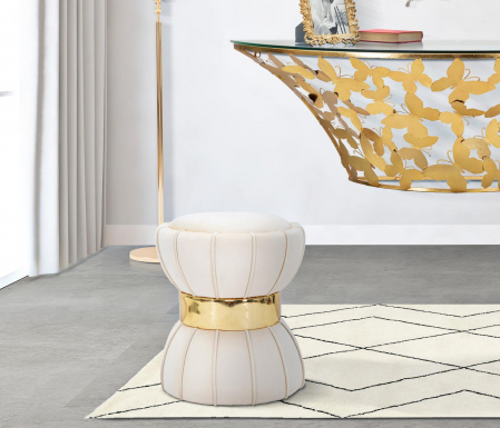Taburet Floare, crem/auriu, catifea - CreativDeco.ro [1]