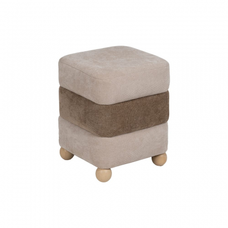Taburet pătrat bej-maro cu picioare din lemn – design jucăuș [1]