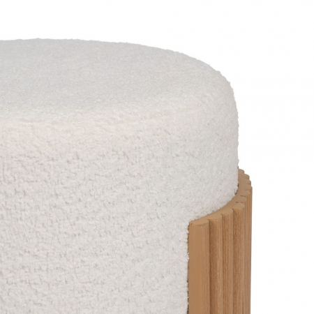 Taburet rotund alb cu bază MDF natur – design japandi [5]