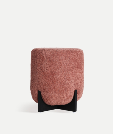 Taburete si pufuri - Taburet din poliester roz cu bază din lemn negru Lemuy – taburet rotund modern