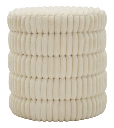 Taburet rotund tapițat alb cu design texturat în straturi design modern