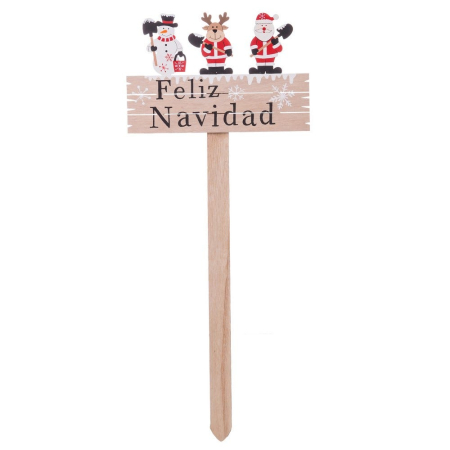 Craciun - Țăruș decorativ din lemn cu plăcuță Feliz Navidad și om de zăpadă ren și Moș Crăciun