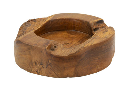 Rustic - Tavă decorativă masivă din lemn de tec reciclat cu margine naturală, scorburi și adâncitură rotundă