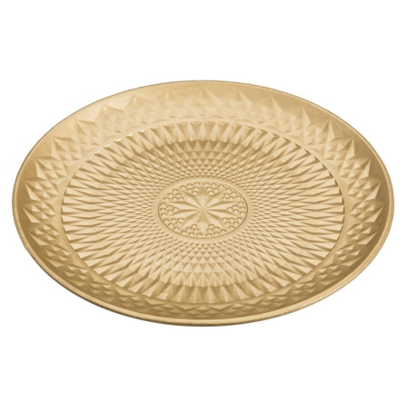 Tavi - Tavă rotundă aurie din MDF cu model fațetat în relief stea în centru și margine joasă pentru decor