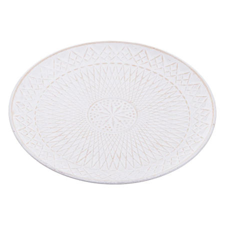 Tavi - Tavă rotundă crem din MDF cu model geometric în relief stea în centru și margine joasă pentru decor