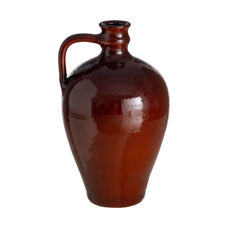 Rustic - Ulcior decorativ mare din ceramică grena lucioasă cu toartă și gât îngust