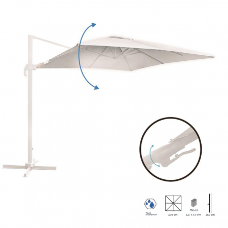 Umbrele Exterior - Umbrelă Tiber albă – design 300x300 cm, UV50+, aluminiu integral