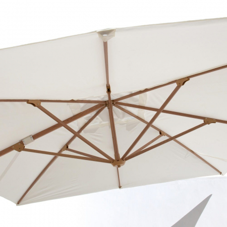 Umbrelă Tiber alb – aluminiu tec, detalii albe, poliester UV exterior [8]