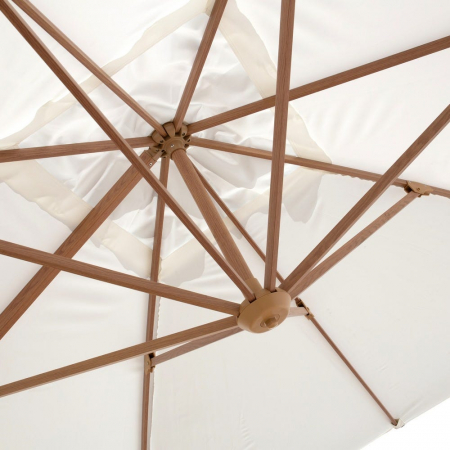 Umbrelă Tiber alb – aluminiu tec, detalii albe, poliester UV exterior [13]