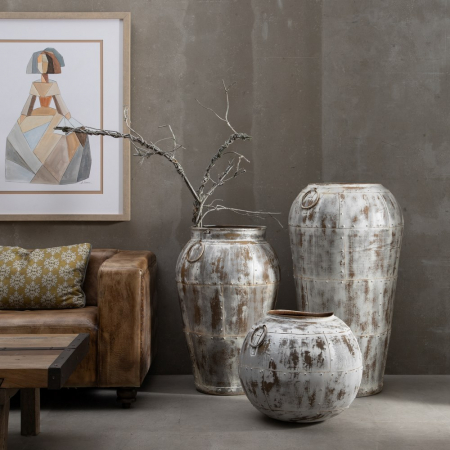 Vas alb uzat metal decor shabby chic [1]