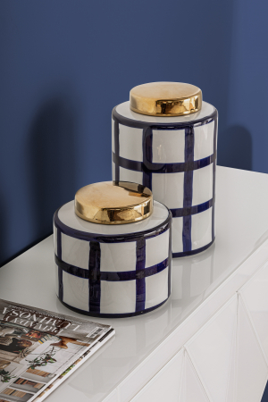 Vas decorativ contemporan ceramica albastru auriu|Vase decorative moderne [3]