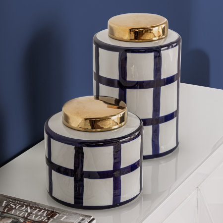 Vas decorativ contemporan ceramica albastru auriu|Vase decorative moderne [2]
