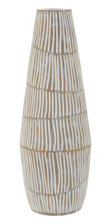 Vaze - Titlul imaginii principale: Vază alb-bej din rășină cu linii verticale decorative 17x47 cm