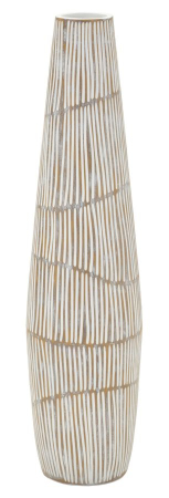 Titlul imaginii principale: Vază alb-bej din rășină cu linii verticale decorative 17x68.5 cm