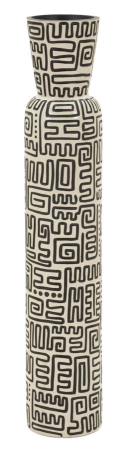 Titlul imaginii principale: Vază alb și negru din rășină cu decor grafic tribal 16x86 cm
