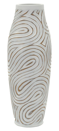 Titlu imagine principală: Vază alb white wash din rășină cu decor spiral reliefat 18.5x50 cm