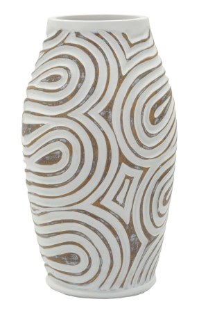 Vaze - Titlul imaginii principale: Vază alb white wash din rășină cu decor spiral reliefat 19.5x35 cm