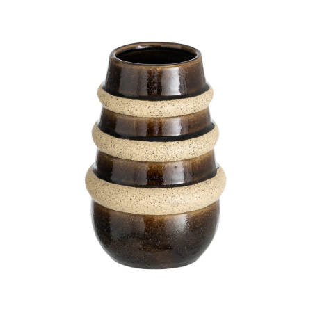 Obiecte decorative - Vaza ceramica maro cu inele texturate