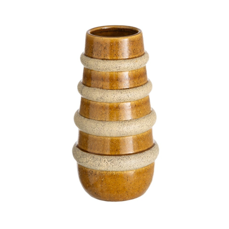Obiecte decorative - Vaza ceramica mustar cu inele texturate