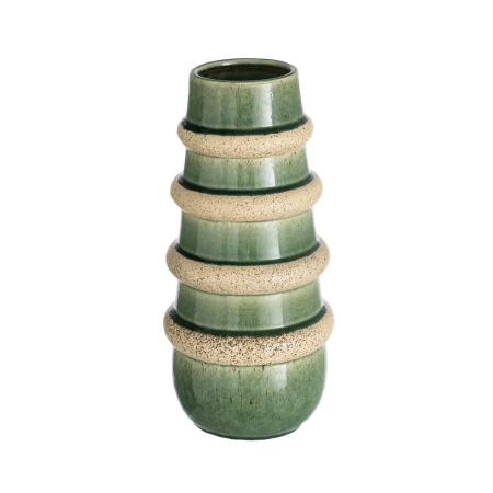 Obiecte decorative - Vaza ceramica verde inalta cu inele texturate