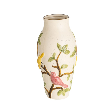 Obiecte decorative - Vaza ceramica cu pasari si flori in relief