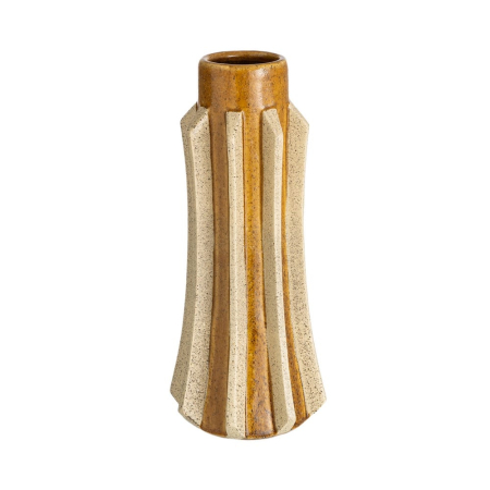 Obiecte decorative - Vaza ceramica fatetata cu glazura mustar