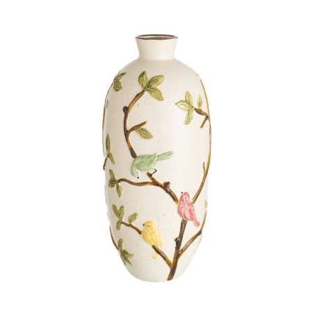 Obiecte decorative - Vaza ceramica inalta cu trei pasari in relief