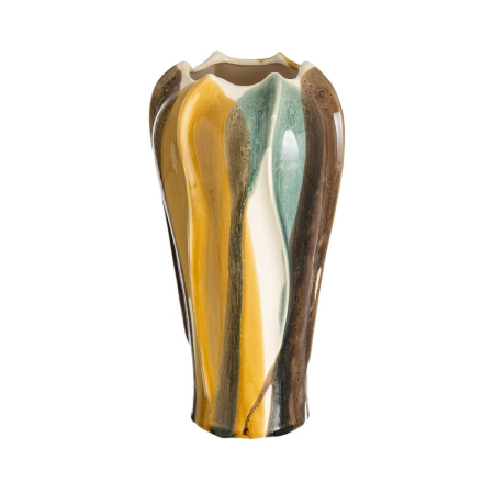 Obiecte decorative - Detaliu glazura reactiva mustar-verde pe vaza ceramica