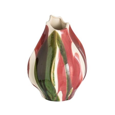 Obiecte decorative - Vaza ceramica organica cu glazura scursa roz-verde