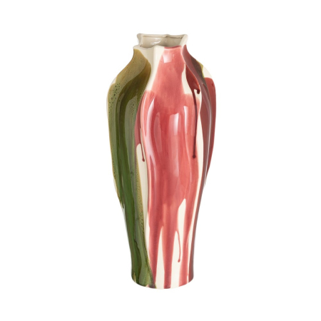 Obiecte decorative - Vaza ceramica organica zvelta roz-verde