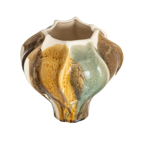 Obiecte decorative - Vaza ceramica organica joasa mustar-verde