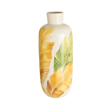 Obiecte decorative - Vaza ceramica inalta cu frunze de bananier aurii
