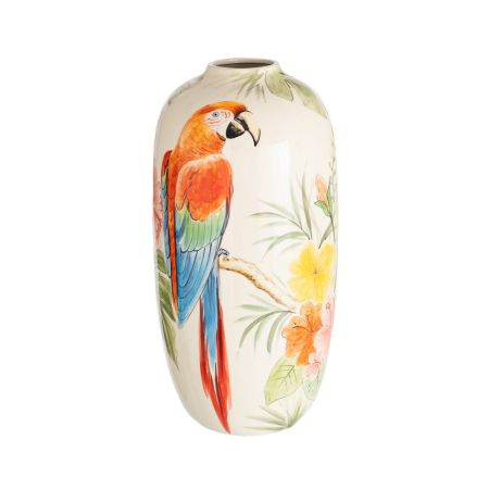 Obiecte decorative - Vaza ceramica inalta cu papagal pictat manual