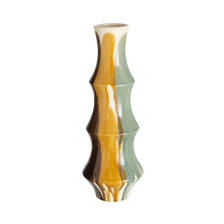 Obiecte decorative - Vaza ceramica tip bambus mustar-verde, inalta