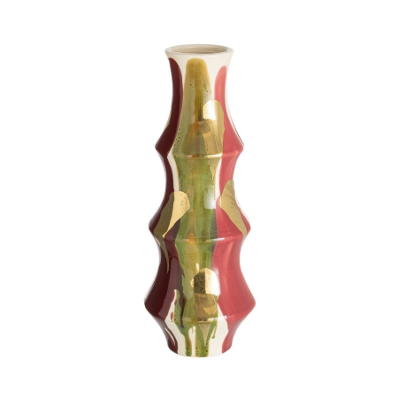 Obiecte decorative - Vaza ceramica tip bambus cu accente aurii