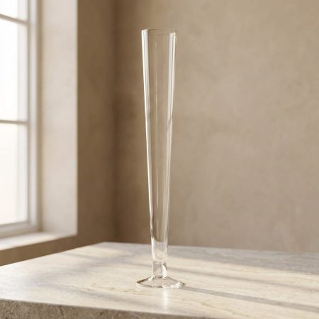 Obiecte decorative in Stil Contemporan - Vază conică subțire din sticlă transparentă tăiată la cald pentru tulpini lungi lângă un perete