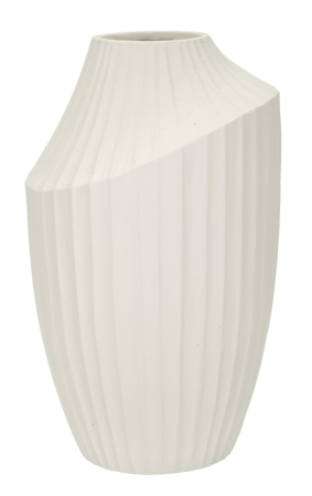 Obiecte decorative in Stil Contemporan - Vază decorativă albă mată cu coaste verticale fine și umăr înclinat, potrivită pentru ierburi uscate