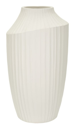 Obiecte decorative in Stil Contemporan - Vază decorativă albă mată cu coaste verticale fine, umăr înclinat și gură îngustă rotundă