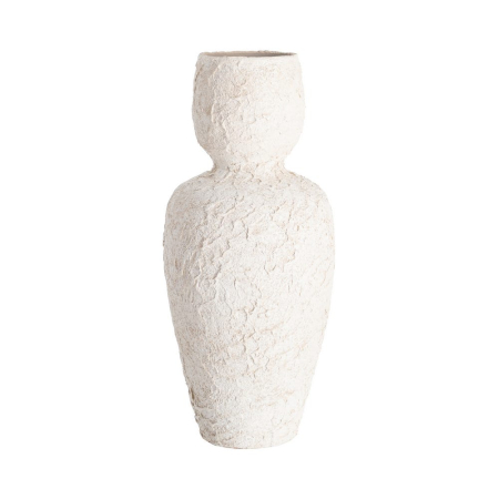 Obiecte decorative in Stil Rustic - Vază decorativă albă din ceramică înaltă cu textură reliefată
