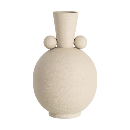Vaze - Vază decorativă bej din metal cu formă rotunjită și detalii sferice laterale