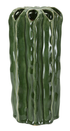 Obiecte decorative in Stil Contemporan - Vază decorativă cactus din ceramică verde adânc cu coaste lucioase și gură în petale