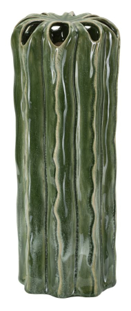 Obiecte decorative in Stil Contemporan - Vază decorativă cactus din ceramică verde cu coaste ondulate și gură în petale
