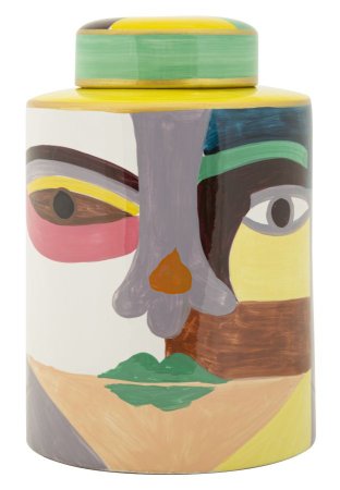 Obiecte decorative in Stil Contemporan - Vază decorativă cu capac din ceramică, cu chip abstract multicolor în stil cubist