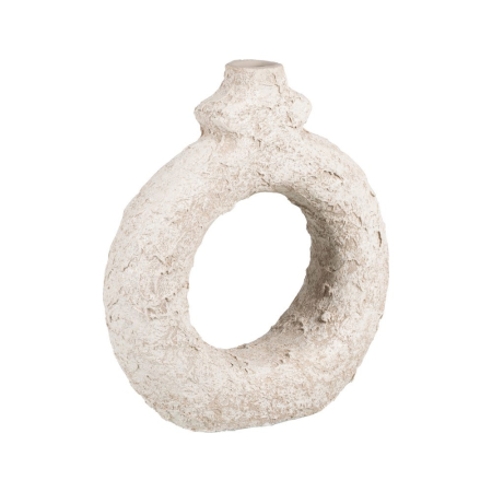 Vază decorativă din ceramică albă cu aspect rustic și decupaj central rotund