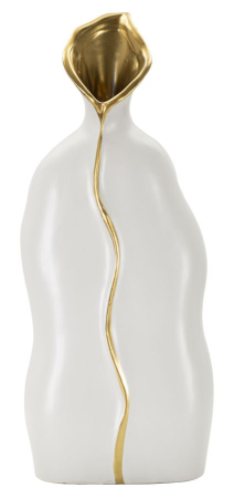 Obiecte decorative in Stil Contemporan - Vază decorativă din ceramică albă cu linie aurie și gură ca o floare de cală